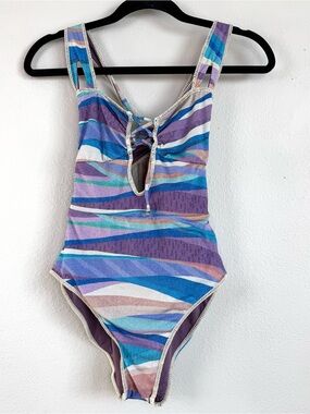 BECCA by Rebecca Virtue Blue Purple Agate Skylar Braided Plunge One-Piece Size S